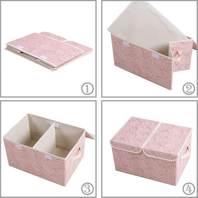 PRANDOM Large Stackable Storage Bins with Lids Fabric Decorative Storage Box Cubes Organizer Containers Baskets with Cover Handles Divider for Bedroom Closet Living Room 17.3x11.8x9.8 Inch 3 Pack