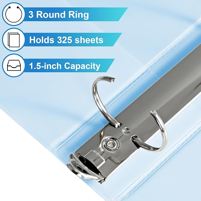 1.5'' 3-Ring-Binder with Pockets, 325 Sheets Capacity, 2 inch Binders fits 11" x 8.5" US Letter Size, Assorted 4 Pastel Colors - Ideal for School, Office, and Home Use (1.5 inch)
