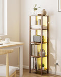 Open Book Shelf with LED Lights, 5 Tier Tall Bookshelf, Freestanding Shelf Narrow Bookcase with Open Shelves, 14.96" x 10.63" x 53.54", Book Shelves for Living Room, Office, Study, Walnut