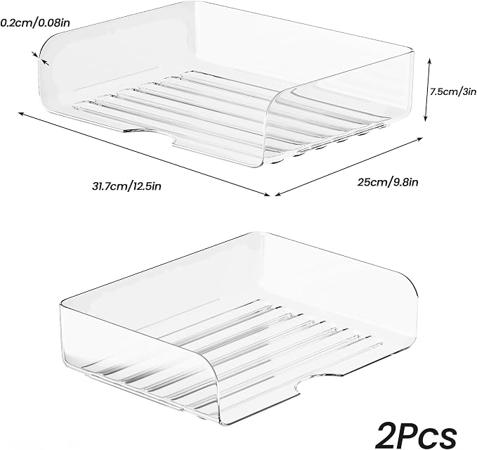 Tomorotec 2 Pack Clear Stackable Letter Tray, A4 Desk File Organizer Set | Durable PET Anti-Skid Base for Home, School or Office Document Paper Storage, Side Load Access, 2-Pack