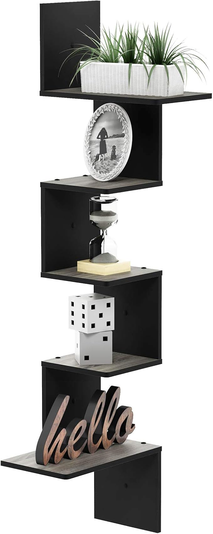 Furinno Rossi 5-Tier Corner Floating Shelves for Wall, French Oak | Rectangular Corner Wall Shelf, S-shape Radial Floating Book Shelf, Easy Assembly, for Bathroom, Bedroom, Living Room