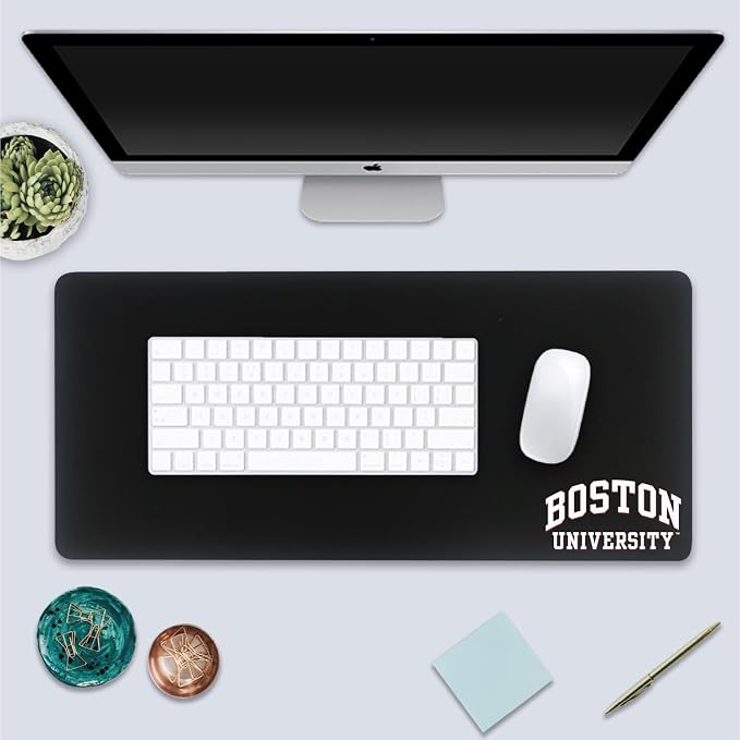 Boston University Classic Cloth Desk Mat, Durable Office Supplies, Non-Slip Base, Responsive Desk Pad with Smooth Cloth Surface, Black