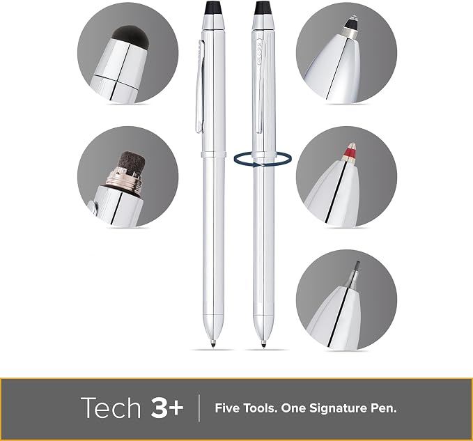 Cross Tech3+ Lustrous Chrome Multifunction Pen, Black Ink, Corporate Gift