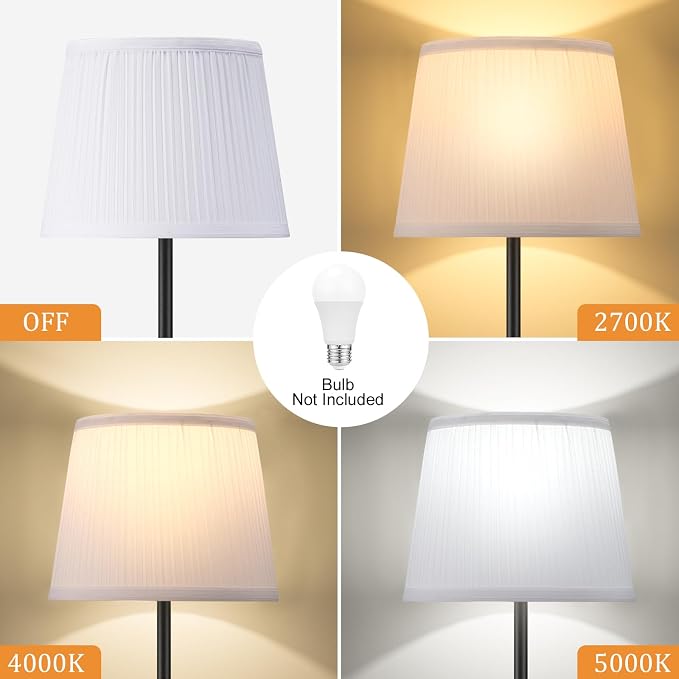 60'' Modern Floor Lamp with Shade, Tall Lamps for Living Room, Bedroom, Office, Dining Room, Pleated Fabric White Lampshade(Without Bulb)