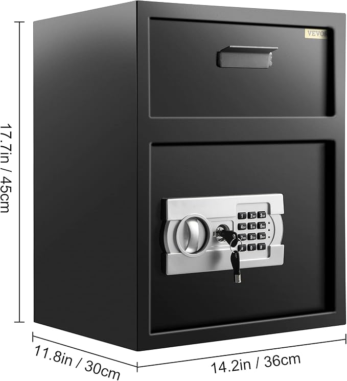 VEVOR Digital Depository Safe 1.7 Cubic Feet with Deposit Slot Black | for Home Hotel Restaurant Office Electronic Code Lock with Two Emergency Keys Pry-Proof Locking Bolts Two independent Spaces