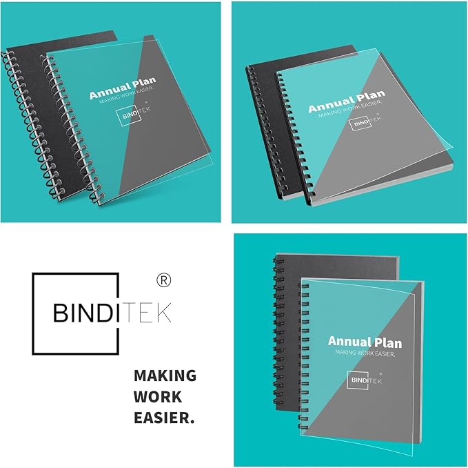 Binditek Binding Covers Set, 8.5x11 Inches, 8Mil PVC & 12Mil Poly, 1000Pack | Binding Covers and Backs Set, Letter Size, 8 Mil Clear PVC Binding Cover, 12Mil Black Poly Cover, Square Corners, Unpunched