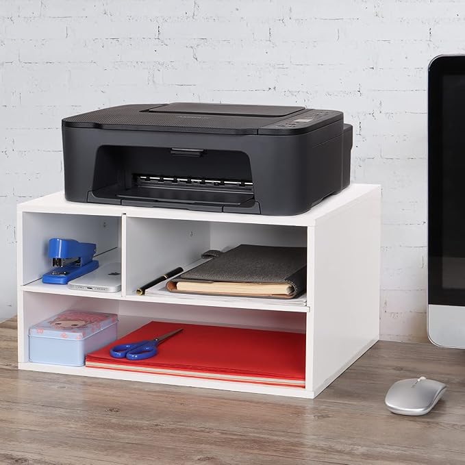 EMERIT Printer Stand Shelf with Storage Wood Desk Paper Organizer for Home/Office, Printer Riser, 2 Tier