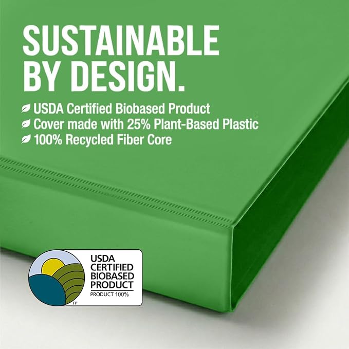 Samsill BioBinder 2 Inch (4-Pack) - Durable Plant-Based 3 Ring View Binder, USDA Certified Biobased, Customizable Nonstick Cover & Spine - 425 Sheet Capacity, Letter Size School Office Organizer