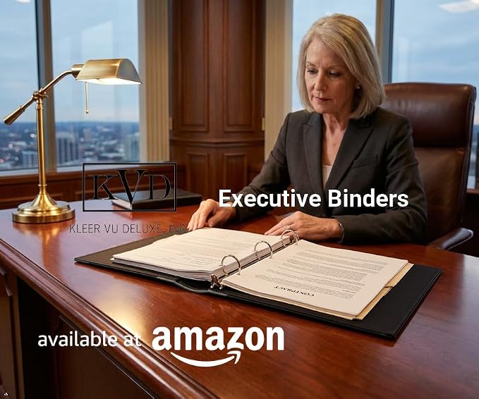 Executive Binder, English Leather 2 Tone with Stitching and Ribbed Spine, Heavy Duty 1.1/2 Inch 3 D-ring with Buster, Holds 350 8.5x 11 Sheets (Black)