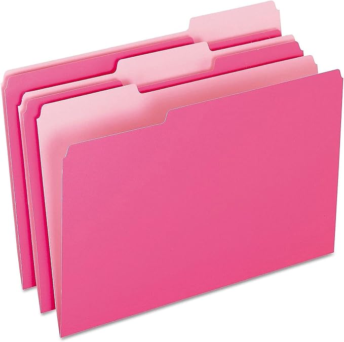 Pendaflex Two-Tone Color File Folders, Legal Size, Pink, 1/3 Cut, 100/BX (153 PIN) | Pink folders, 11 pt stock. Legal size file folders with a lighter interior that shows a misfile before it costs you time.