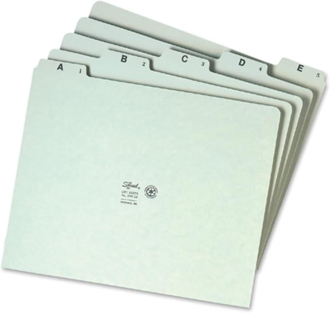 Smead Pressboard Guides, 1/5-Cut Tab (A-Z), Letter Size, Gray/Green, Set of 25 (50376) (Pack of 1)