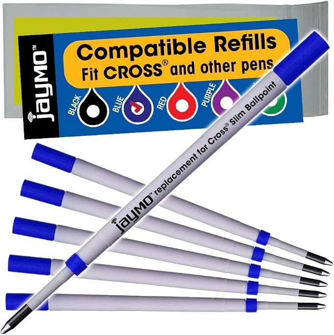 Replacement for Cross Slim 8783 - Ballpoint Pen Refill - 6 Blue