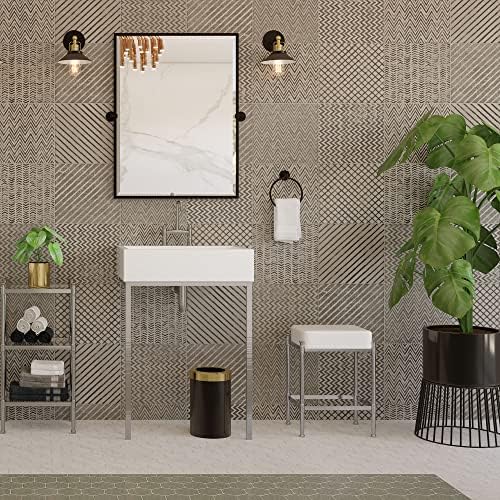 Gatco Small Bathroom Trash Can with Lid, Round 3 Gallon Stainless Steel Wastebasket, Under Sink, Matte Black and Brushed Brass, for Bathroom, Bedroom, Office (1930)