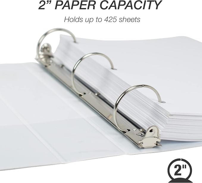 Samsill 2 Inch 3 Ring Binder, Economy Round Ring, Clear View Cover, 425 Sheet Capacity - for School, Home, Office - Pearl White