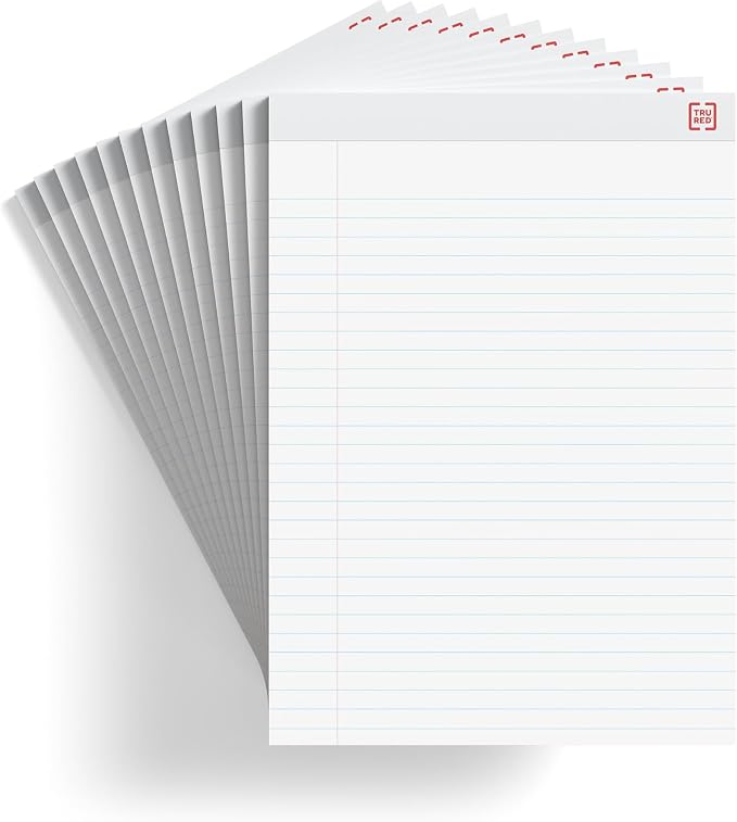 STAPLES Notepads, 8.25x11.75 Inch, Wide Ruled, White, 72-Pack