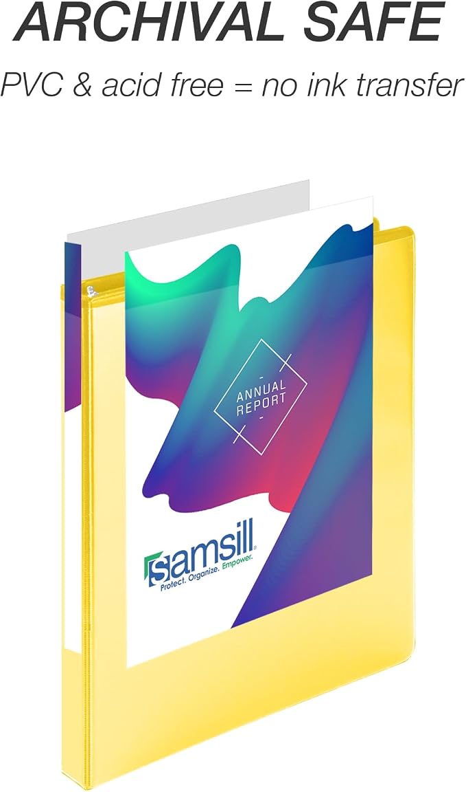 Samsill Durable 0.5 inch 3 Ring Binder, D Ring Binder, 100% Recycled Chipboard, Yellow, 12 Pack
