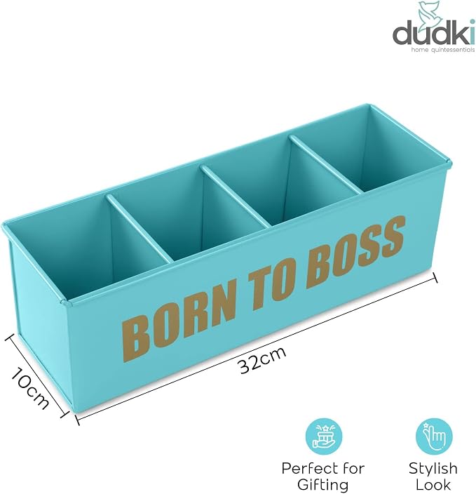 DUDKI Home Present Desk Organiser 4 compartments Decorative Pen Pencil holder, Vanity Kit, Travel Box, Makeup Box, Cosmetic Box, Storage Box, knife Holder, Spoon Holder-Gift Office Desk Decor