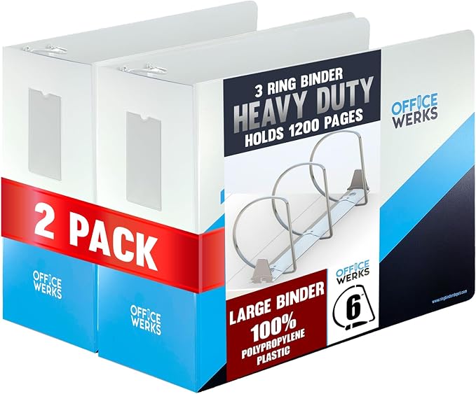 Performore 6 Inch Locking Angle D-Ring Binder Heavy Duty Poly Binder with Printed Design, Secure Locking 3 Rings, Spine Label Holder, Non-Customizable Cover, Holds 8.5" x 11" Paper (2)