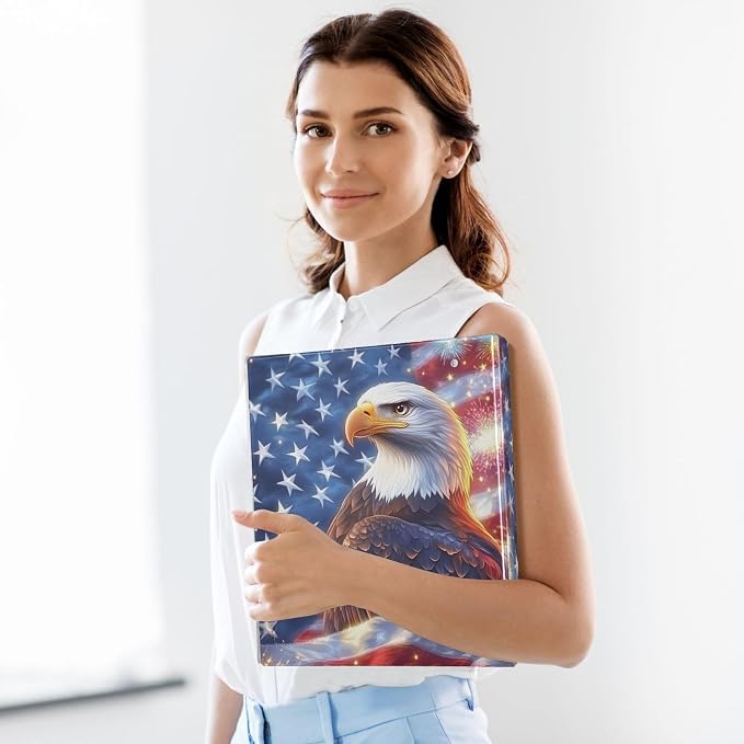 3 Ring Binder Bald Eagle American Flag Brave 1.5 inch Binders Three Ring Binders with Clipboard Fit 8.5'' x 11'' Paper 3 Interior PVC Clear Pockets for Office Supplies