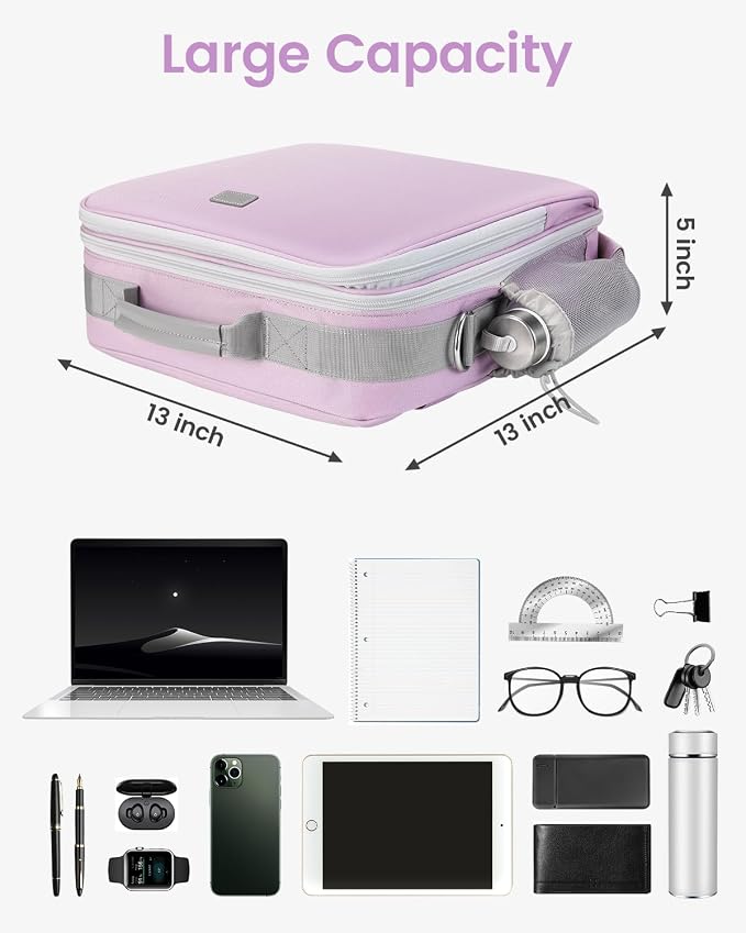 Zipper Binder 3 Inch D-Ring 3 Ring with Water Bottle Holder | Binder with Strap for School/Office, 700 Sheet Capacity-Multiple Pockets, Fit for 13" Tablet/Laptop, Purple