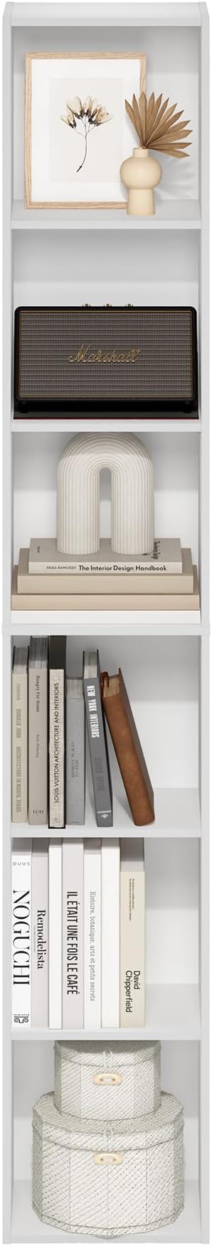 Furinno LUDER Book Shelf, 6-Tier Tall Modern Bookshelf, Bookcase with Open Shelves, 9.3 x 12 x 71, for Living Room, Bedroom, Home Office, White