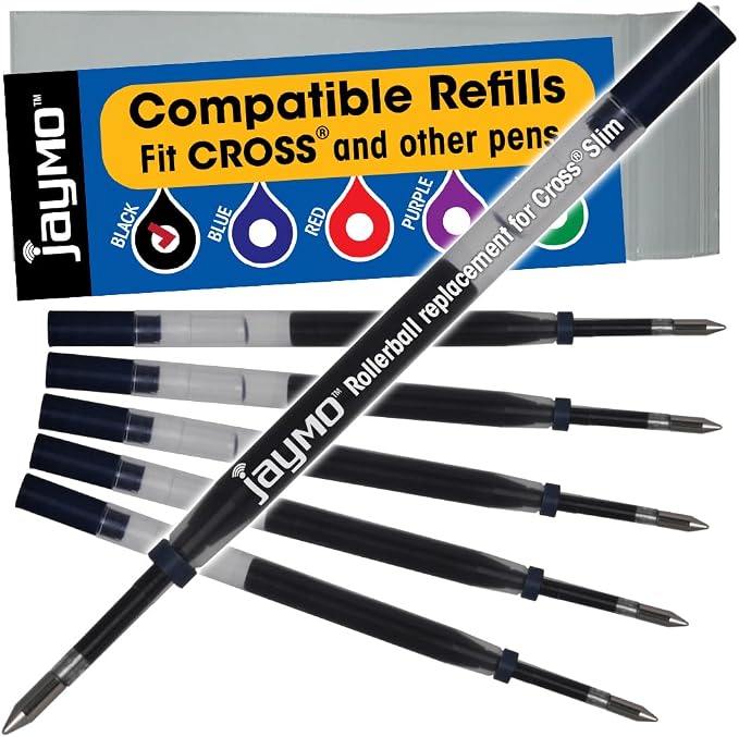 Replacement for Cross Slim 8910-1 - Gel Rolling Ball Pen Refill - 6 Black