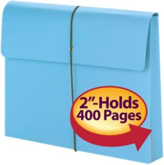Smead Colored Expanding File Wallet with Flap and Cord Closure, 2" Expansion, Letter Size, Blue, 10 per Box (77203)