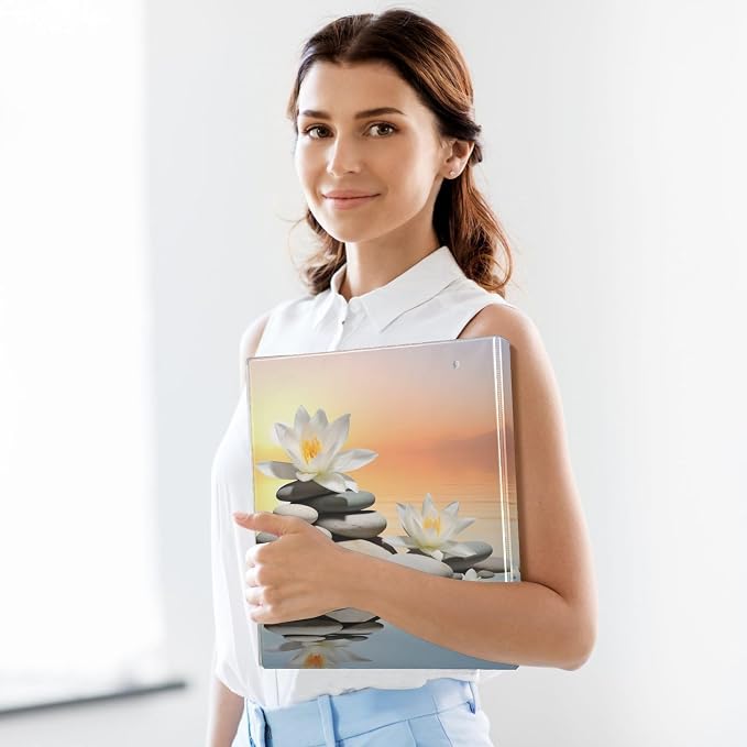 SPRIPORT Zen Stone 1.5 Inch 3 Ring Binder Holds 200 Sheets for Office Supplies Durable PVC Round Ring Binder with Interior Clear Pockets Binder Notebook for Man Woman Home Work