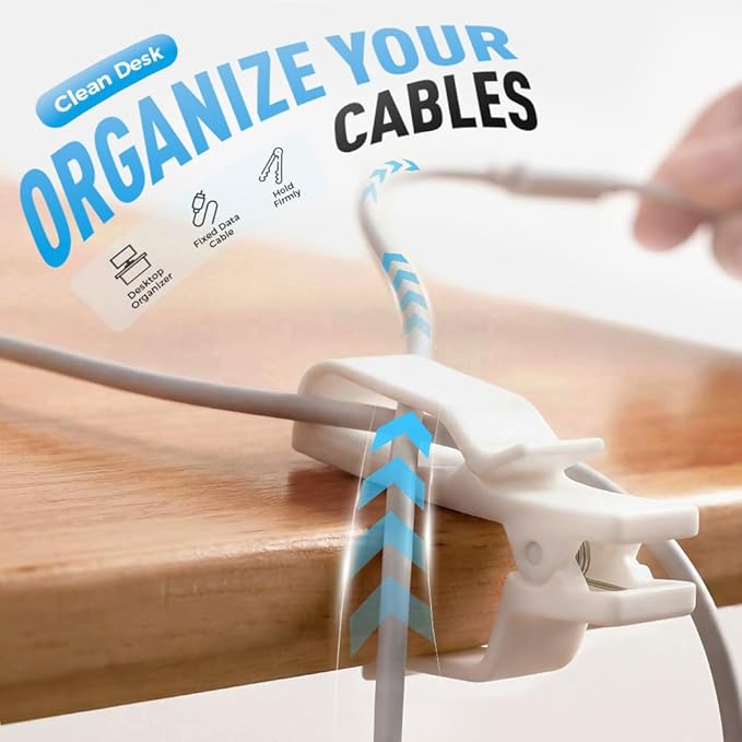 Movable Cord Holder for Nightstand, 2026 New Upgrade Cord Organizer Holder, Cable Organizers USB Cable Holder Wire Organizer Cord Clips, Cable Hider for Home, Office,Cubicle Accessories (6, White)