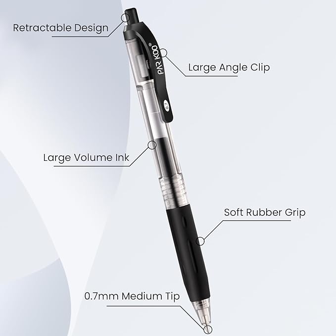 ParKoo Black Gel Pens, 70 Pack Quick Dry Retractable Medium Point 0.7mm Rollerball Gel Ink Pens Smooth Writing with Comfort Grip for School Office Home