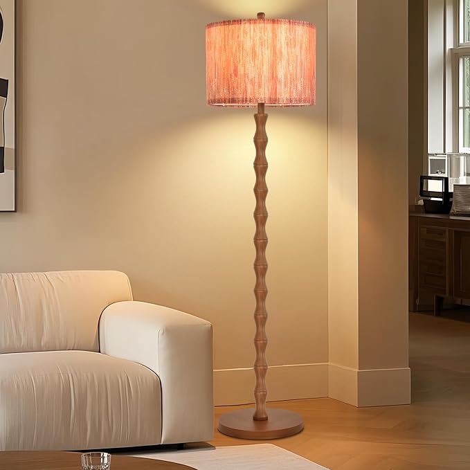 Wood Floor Lamps for Living Room Boho Farmhouse Floor Lamp with Remote Control,Dimmable Vintage Floor Lamp Mid Century Modern Standing Lamp with 3 Color Temperature Tall Floor Lamps For Bedroom Corner
