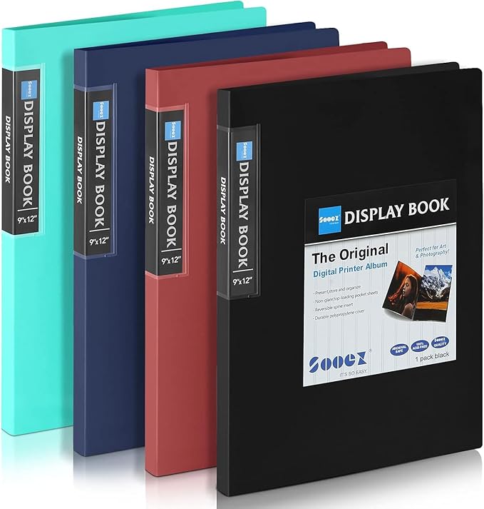 Sooez 30-Pocket Binder with Plastic Sleeves 9x12, Heavy Duty Art Portfolio | Folder with Clear Sheet Protectors, Display 60 Pages, Presentation Book for Artwork, Document Organizer Binder - 4 Pack