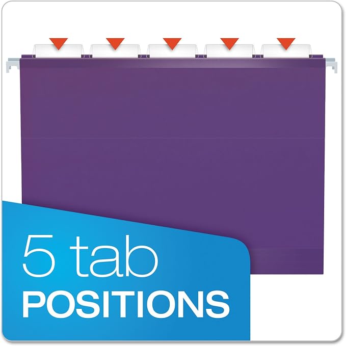 Pendaflex Reinforced Hanging File Folders, Letter Size, 1/5 Cut, Assorted Jewel-Tone Colors, 25/BX (4152 1/5 ASST2)
