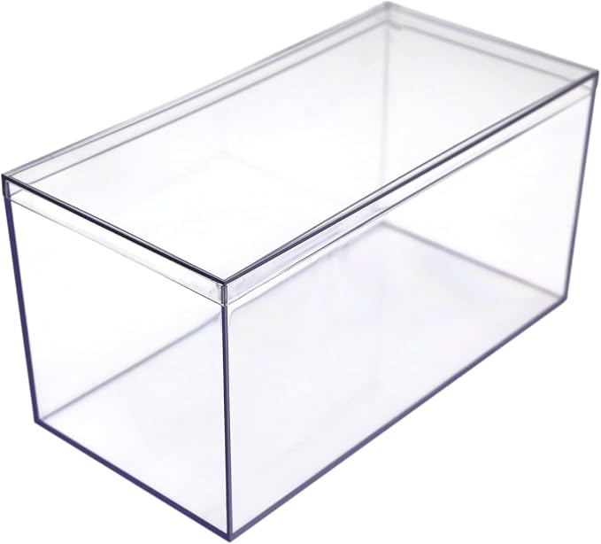 4-Pack Clear Acrylic Boxes with Lids, 8x4x4in, Gift, Craft & Display | Clear 8x4x4in boxes for crafts organization, collectibles, gifts & party favors; yarn & bead storage. Made in USA.