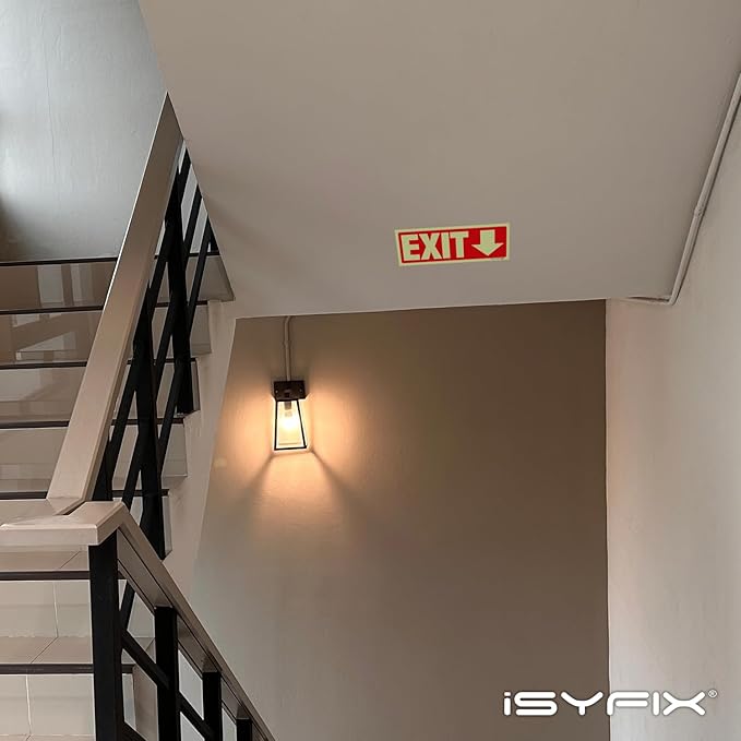 iSYFIX Exit Stickers Signs with Directional Down Arrow 6 Pack 12x4 Inch - Glow in the Dark Photoluminescent Vinyl for Office, School, Business, Warehouse - UV & Weather Resistant for Indoor/Outdoor Use