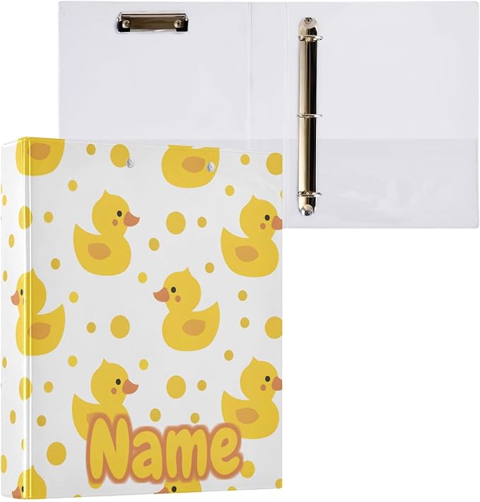 Custom 3 Ring Binder Cute Yellow Ducks 1.5" Round Ring Binders Personalized Name View Binder with 200 Sheet for Kids School Supplies Women Men Office, 1 Pack