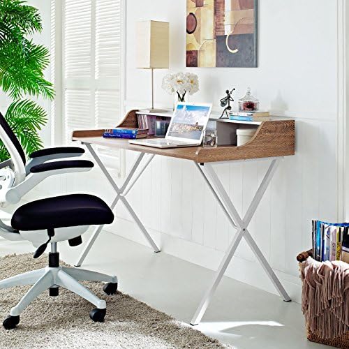 Modway Bin Contemporary Modern Writing Desk With Storage Cubbies in Walnut
