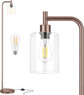 Ziisee Floor Lamps for Living Room - Industrial Standing Lamp with Glass Shade, Modern Floor Lamp with LED Bulbs, Farmhouse Floor Lamp for Bedroom, Tall Lamp for Office - Brown