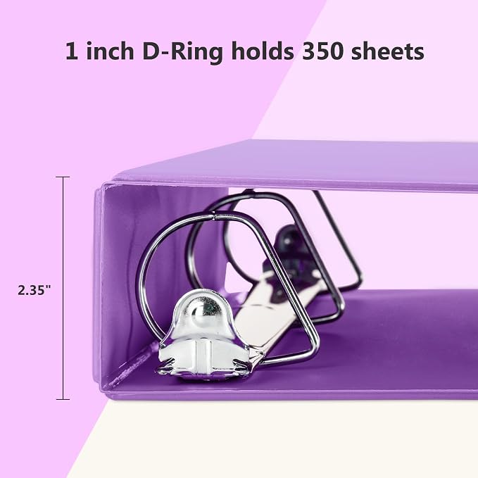 ViVin Sturdy 1.5 Inch 3 Ring Binder with 2 Pockets, 6 Pack, Purple | Slant-D Ring Binder, PVC-Free, Customizable Clear View Binder,Holds 350 Sheets of 8.5" x 11" Paper for Office, Home, School