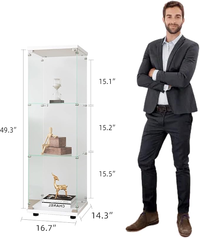 Frameless Glass Display Cabinet, Curio Cabinet Display Case with Lock and Glass Door, Quick-Install Floor Standing Small Showcase Display Shelf for Collectibles, Legos, Figures, Plants