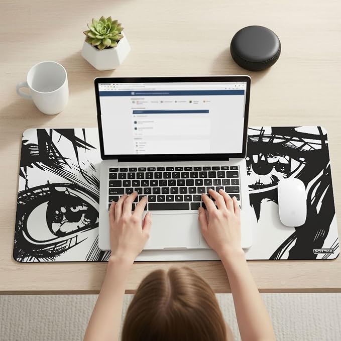 XXL Anime Eyes Gaming Mouse Pad - Manga Girl Black & White Desk Mat for Keyboard and Mouse - Non-Slip, Water-Resistant, Stitched Edges - 35.4x15.7 in (XX-Large)