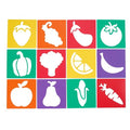 Colorations Fruit & Vegetable Shapes Stencils for Kids, 8" Sq., Set of 12 | Ages 3+, PreK+, Jumbo, Sturdy, Washable, Paint, Draw, Spray, Classroom, Arts & Crafts,, Educational