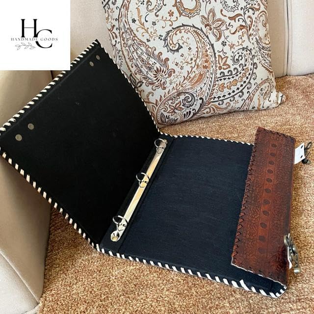 Personalized Leather Ring Binder, Portfolio for Men, 3 Ring with 1 Inch Ring Leather Binder, Customized Book of Shadow, Home, School and Office Supplies Folder Organizer (Brown, No Engraving)