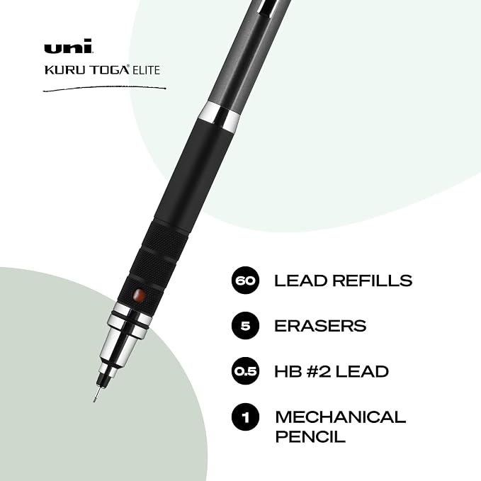 UNI uniball Kuru Toga Elite Mechanical Pencil Starter Kit,0.5mm,HB #2,Gun Metal Barrel,(Pack of 2)