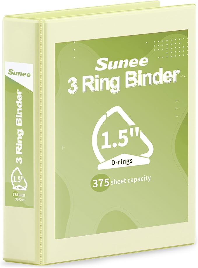 SUNEE 3 Ring Binder 1.5 Inch D Ring, Clear View Binder Three Ring PVC-Free (Fit 8.5x11 Inches) for School or Office Supplies, Yellow, 1 Pack