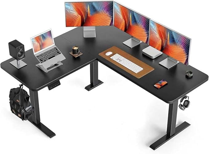 Cubiker L Shaped Standing Desk - 63 x 55 Inch Electric Adjustable Height Corner Standing Desk, Ergonomic Sit Stand Up Table with 3 Memory Buttons, Splice Board for Home Office, Black