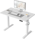 DESINO Standing Desk, 32 × 19 Inches Electric Height Adjustable, Sit and Stand Up, Computer Office Desk with Splice Board, White Frame/White TOP