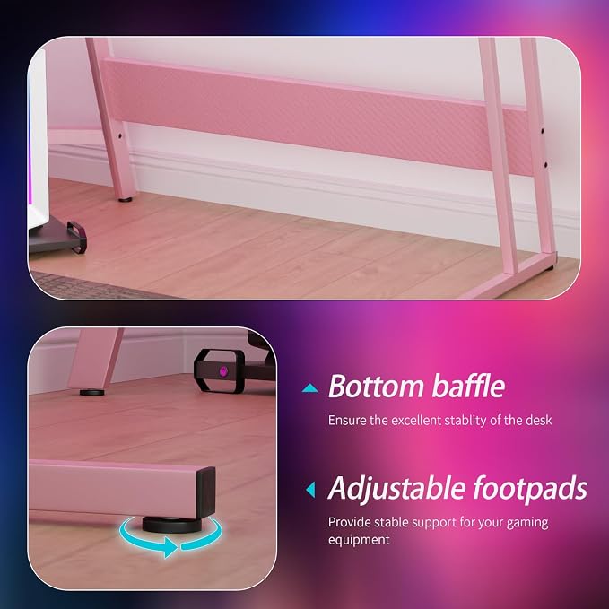 FDW L Shaped 51 Inch Gaming Desk,Corner Computer Desk,PC Gaming Desk,Writing Workstation with Large Monitor Stand for Home Office,Pink