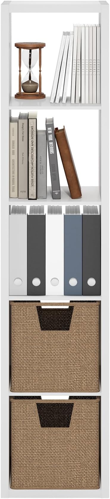 Furinno Cubicle Book Shelf, 5-Cube Bookshelf, Extra Thick Frame Horizontally & Vertically Reversible Bookcase with Open Back, 14.6 x 15.9 x 72, for Living Room, Bedroom, Home Office, Plain White