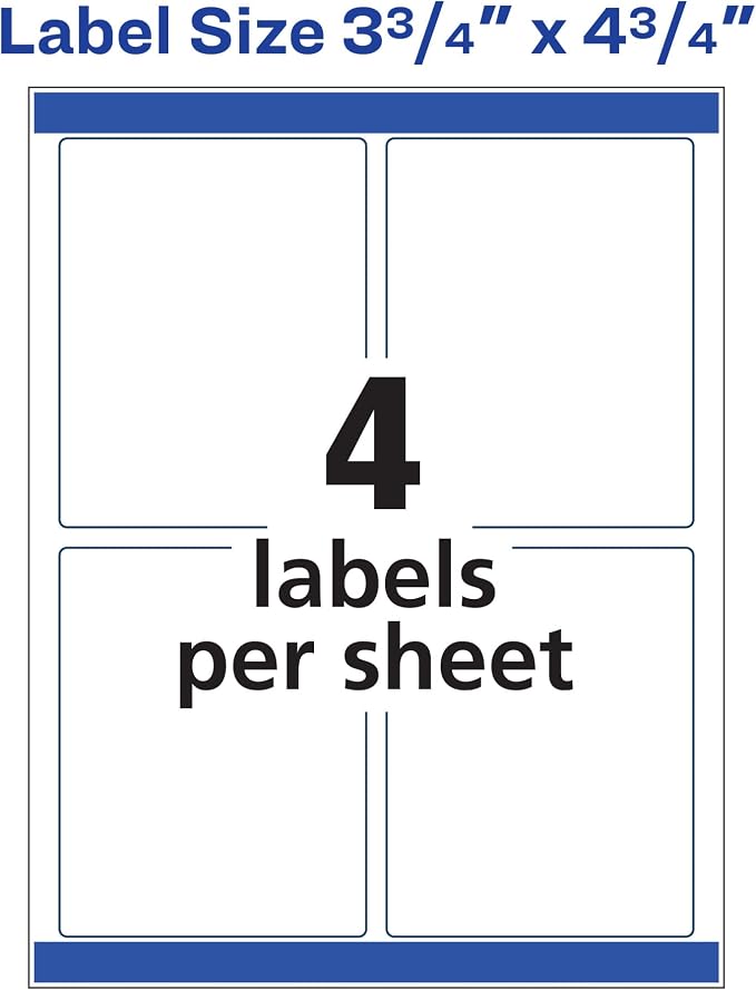 Avery Print-to-the-Edge Printable Shipping Labels, 3.75" x 4.75", Matte White, Sure Feed Technology, Laser & Inkjet Compatible, 100 Blank Labels, Great for Mailing, Branding, and More (6878)